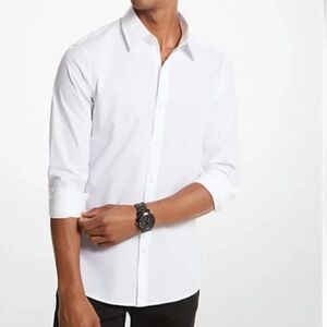 Michael Kors Slim-Fit White Long-Sleeve Dress Shirt Men's Size M 15 32-33 Cotton